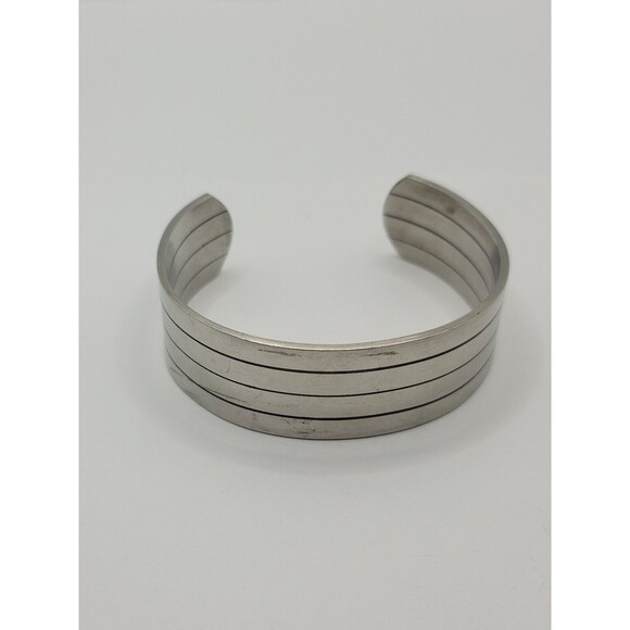 Silver Tone Cuff Bracelet with Black - Picture 5 of 6